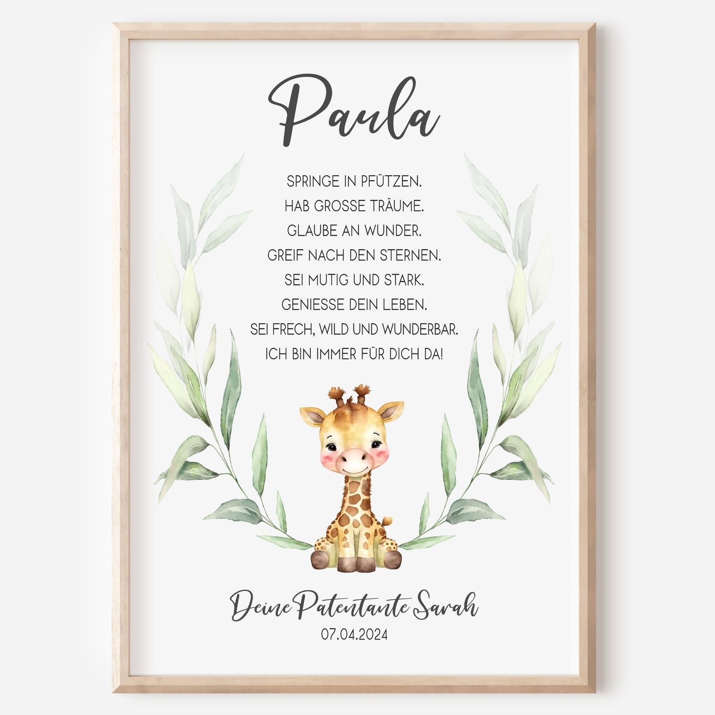 Patenbrief für Patenkind Taufe personalisiert Giraffe