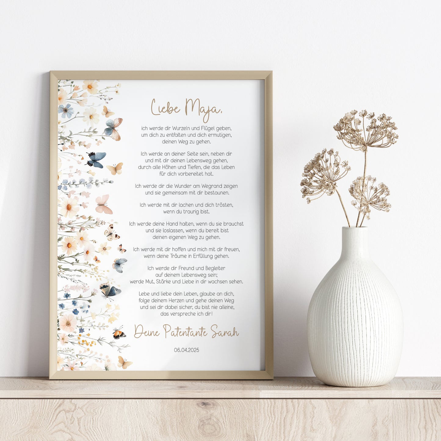 Patenbrief Taufe Patenkind Geschenk Boho Wildblumen Taufgeschenk Poster oder PDF personalisiert Taufbrief