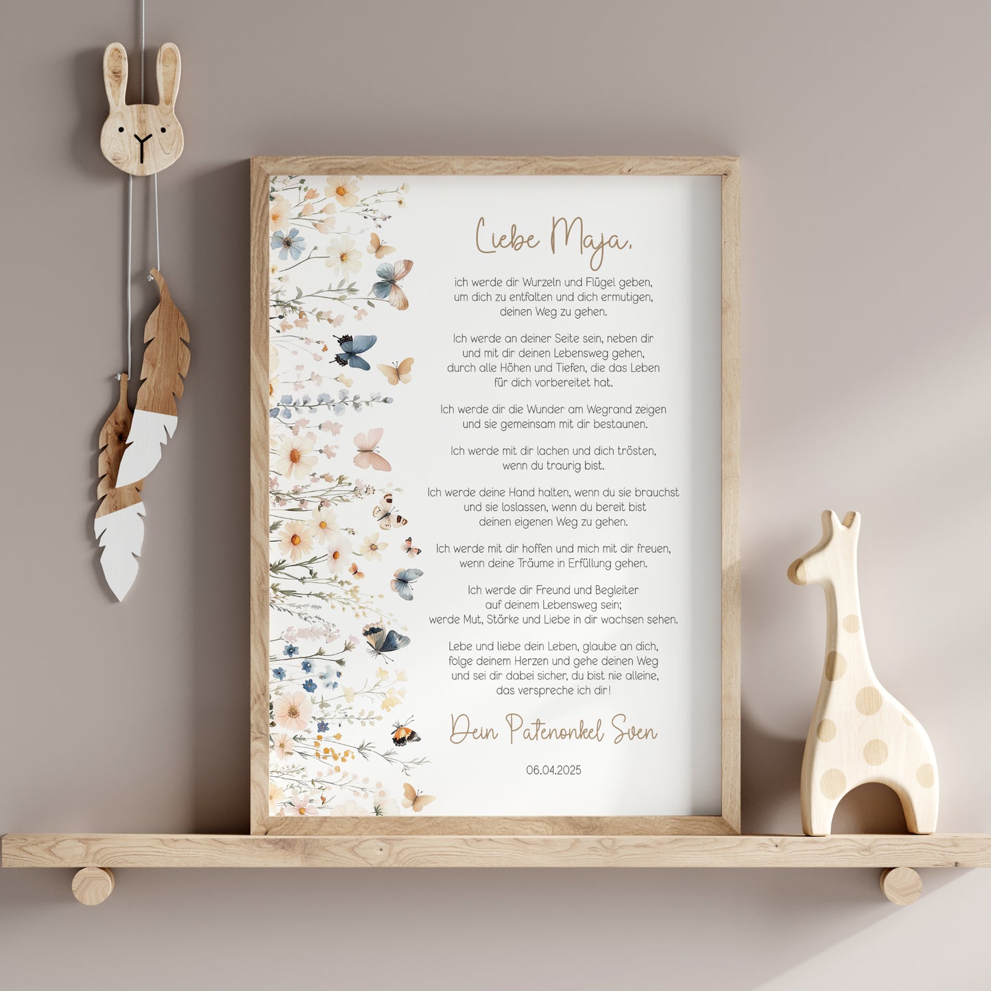 Patenbrief Taufe Patenkind Geschenk Boho Wildblumen Taufgeschenk Poster oder PDF personalisiert Taufbrief