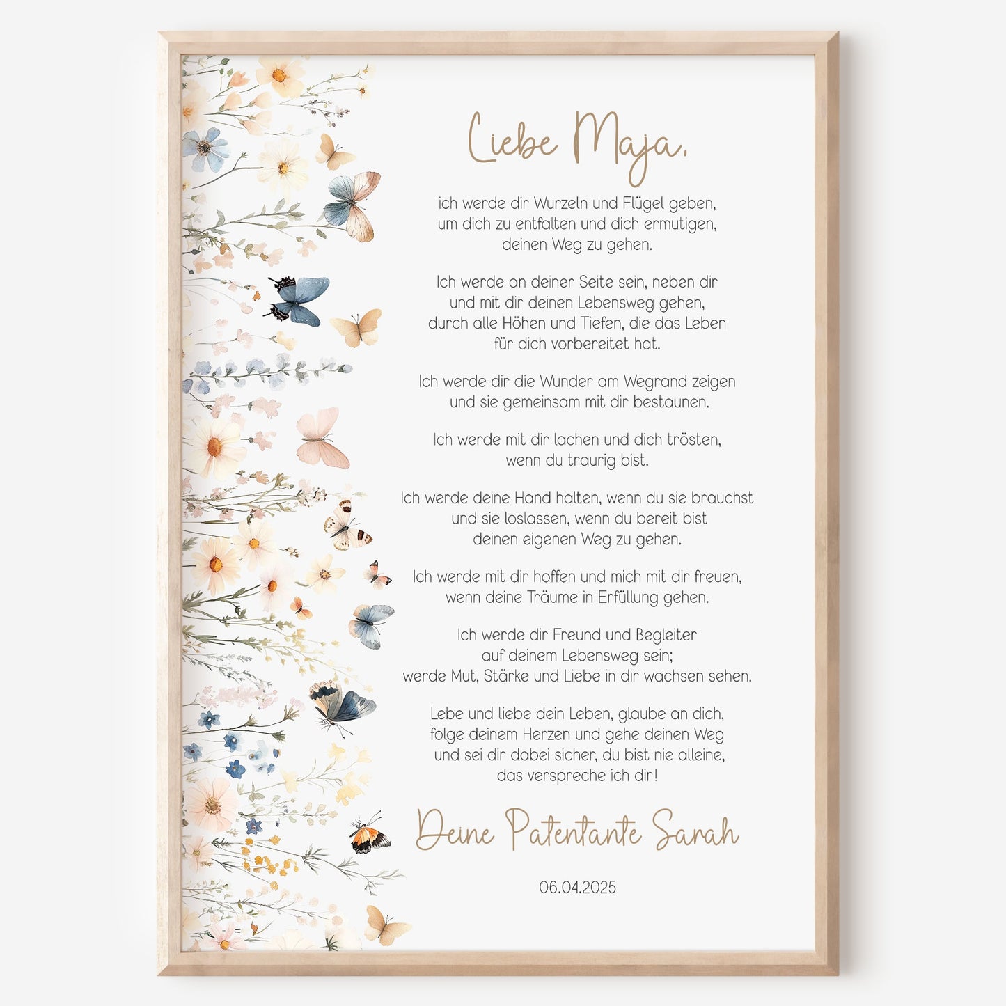 Patenbrief Taufe Patenkind Geschenk Boho Wildblumen Taufgeschenk Poster oder PDF personalisiert Taufbrief