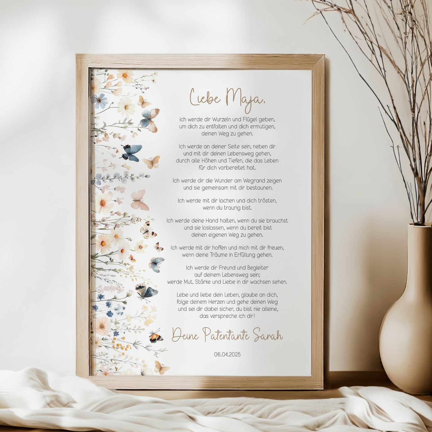 Patenbrief Taufe Patenkind Geschenk Boho Wildblumen Taufgeschenk Poster oder PDF personalisiert Taufbrief
