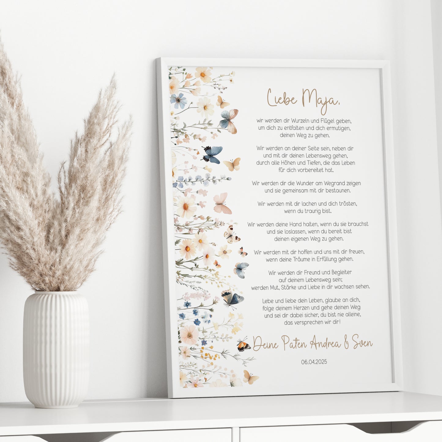 Patenbrief Taufe Patenkind Geschenk Boho Wildblumen Taufgeschenk Poster oder PDF personalisiert Taufbrief