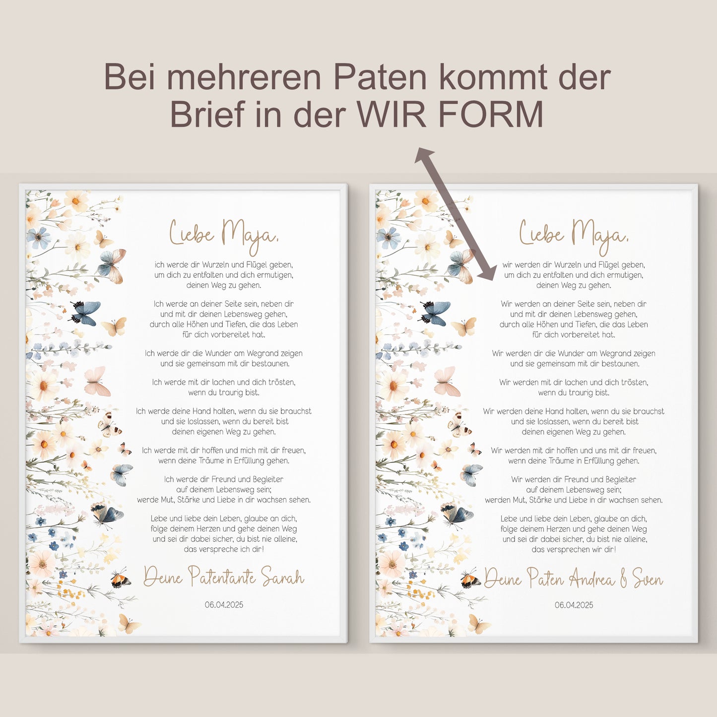 Patenbrief Taufe Patenkind Geschenk Boho Wildblumen Taufgeschenk Poster oder PDF personalisiert Taufbrief