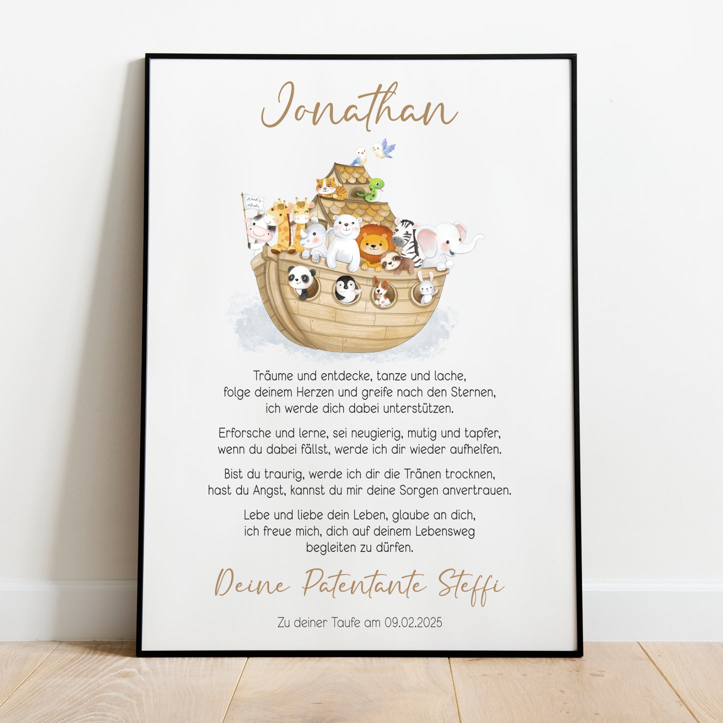 Patenbrief Taufe Patenkind Arche Noah Taufgeschenk Poster oder Datei personalisiert Taufbrief Mädchen Junge