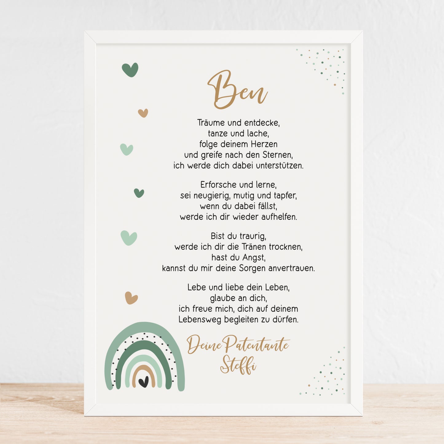 Patenbrief für Patenkind personalisiert Taufe Regenbogen Grün