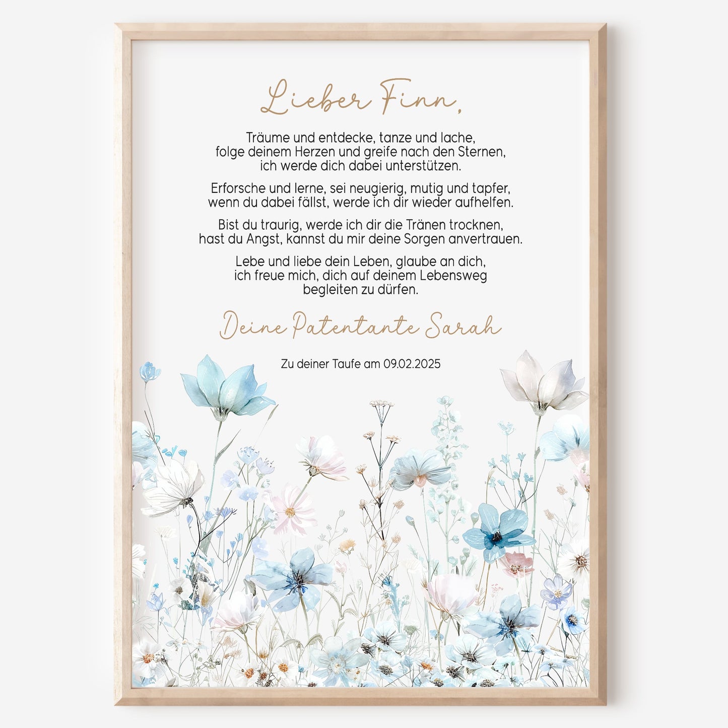 Patenbrief Taufe Patenkind Wildblumen Taufgeschenk Poster oder PDF personalisiert Taufbrief Mädchen Junge