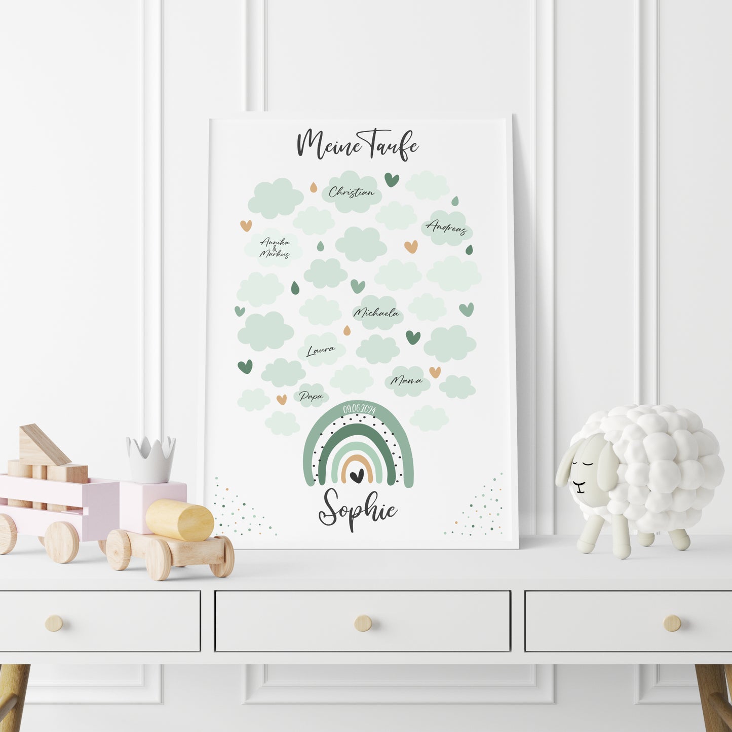 Taufe Gästeposter Regenbogen Gästebuch personalisiert Taufgeschenk Taufgästebuch Gästebild Grün
