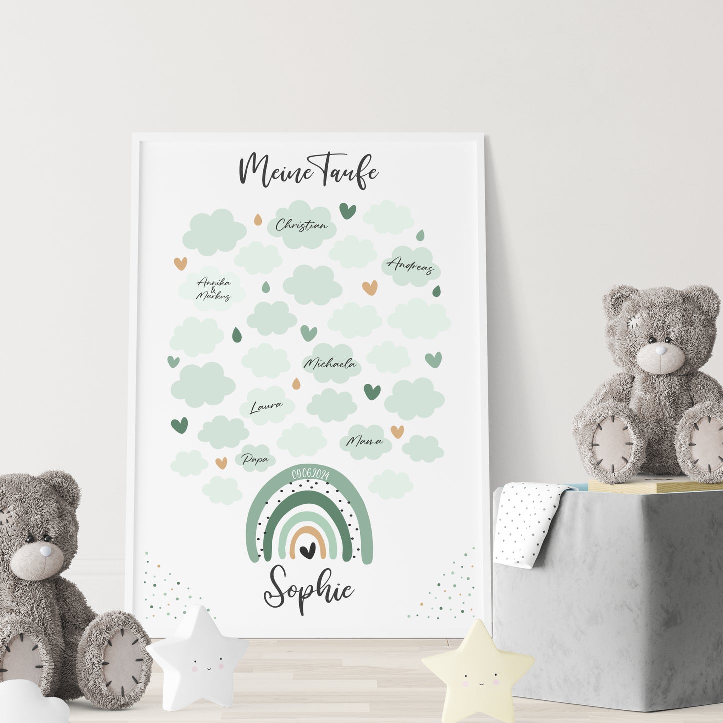 Taufe Gästeposter Regenbogen Gästebuch personalisiert Taufgeschenk Taufgästebuch Gästebild Grün
