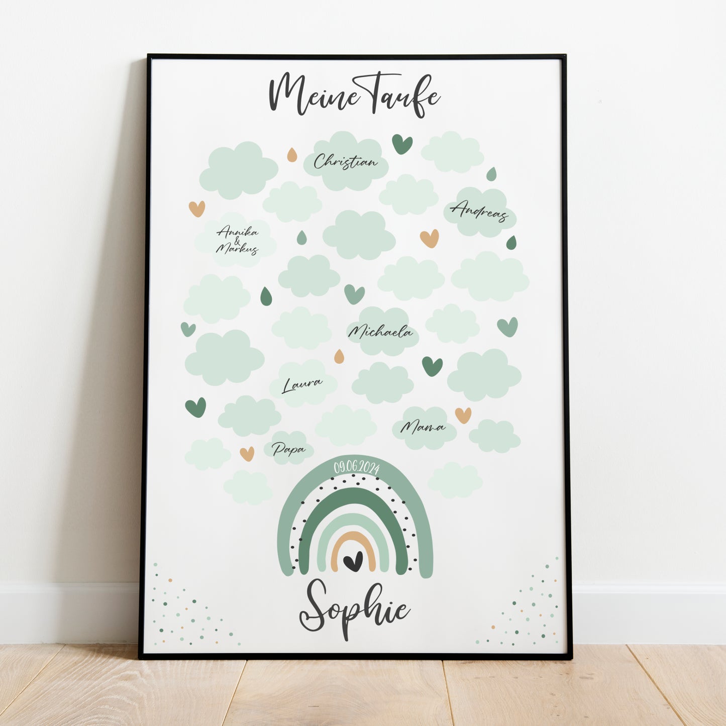 Taufe Gästeposter Regenbogen Gästebuch personalisiert Taufgeschenk Taufgästebuch Gästebild Grün