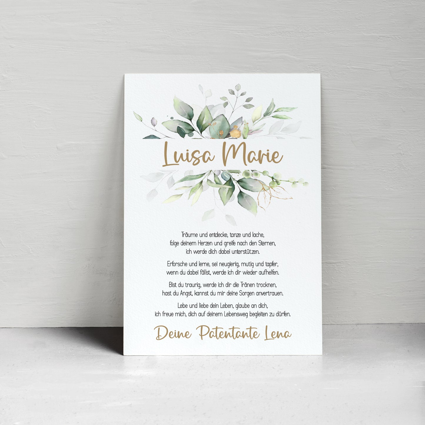 Patenbrief Poster Taufgeschenk Patenkind Taufe personalisiert Taufbrief Eukalyptus Jungen Mädchen