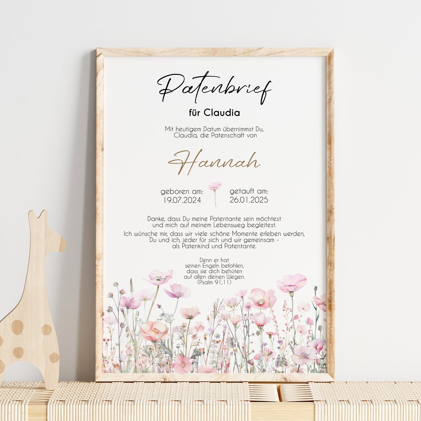 Patenbrief für Patentante Patenonkel Geschenk zur Taufe Poster personalisiert Wildblumen Taufgeschenk Taufbrief Jungen Mädchen