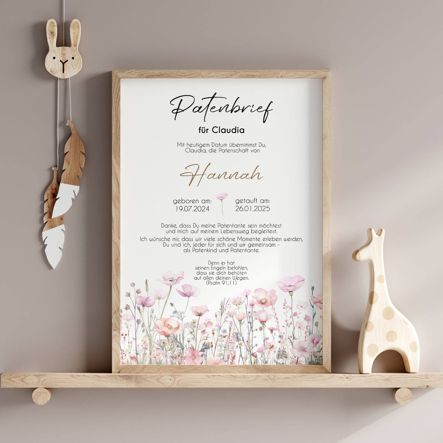 Patenbrief für Patentante Patenonkel Geschenk zur Taufe Poster personalisiert Wildblumen Taufgeschenk Taufbrief Jungen Mädchen