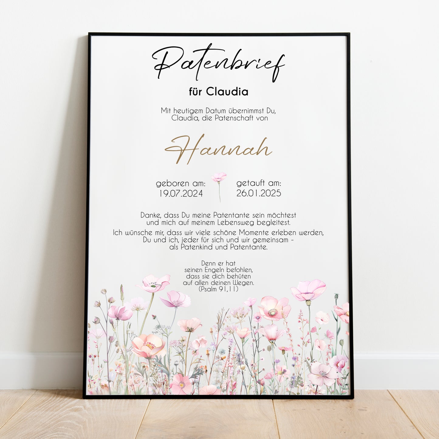Patenbrief für Patentante Patenonkel Geschenk zur Taufe Poster personalisiert Wildblumen Taufgeschenk Taufbrief Jungen Mädchen