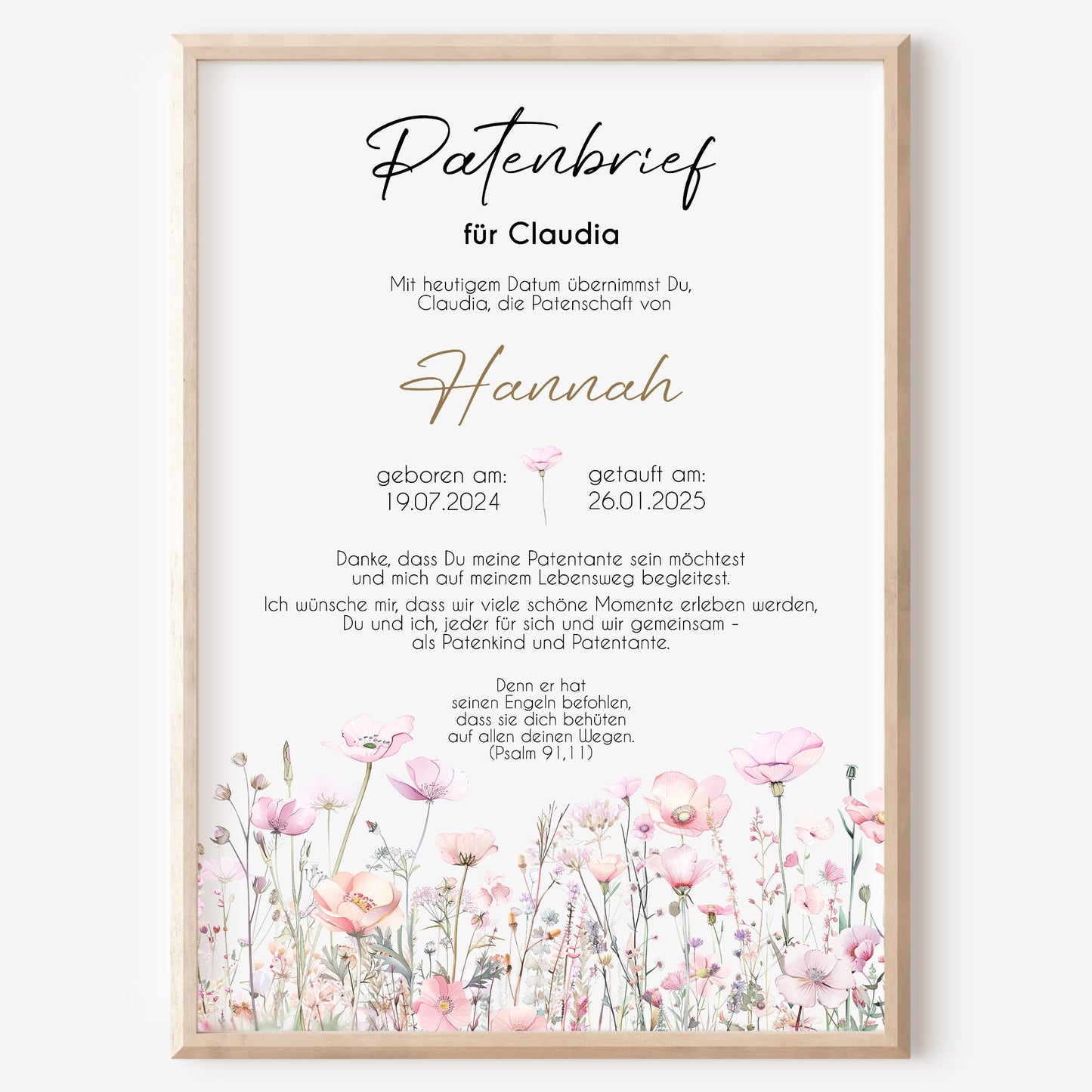 Patenbrief für Patentante Patenonkel Geschenk zur Taufe Poster personalisiert Wildblumen Taufgeschenk Taufbrief Jungen Mädchen