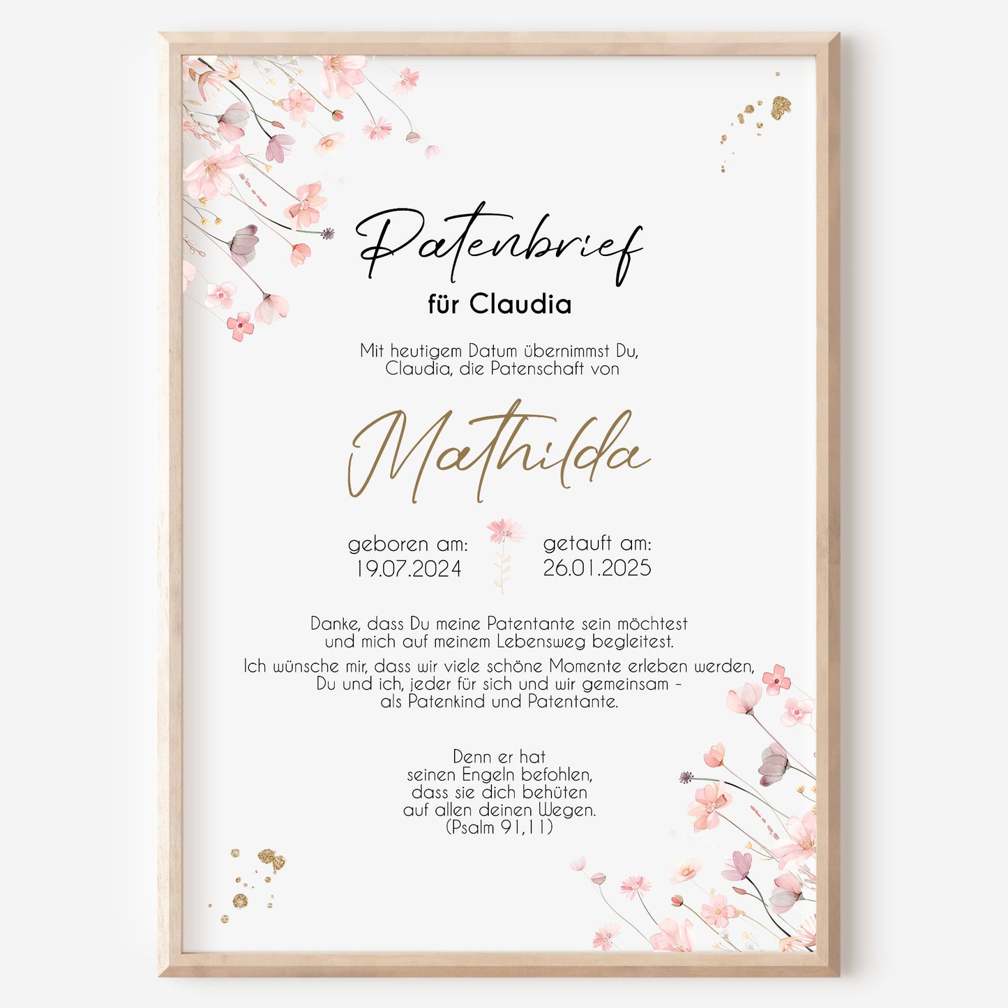 Patenbrief für Patentante Patenonkel Geschenk zur Taufe Poster personalisiert Wildblumen Taufgeschenk Taufbrief