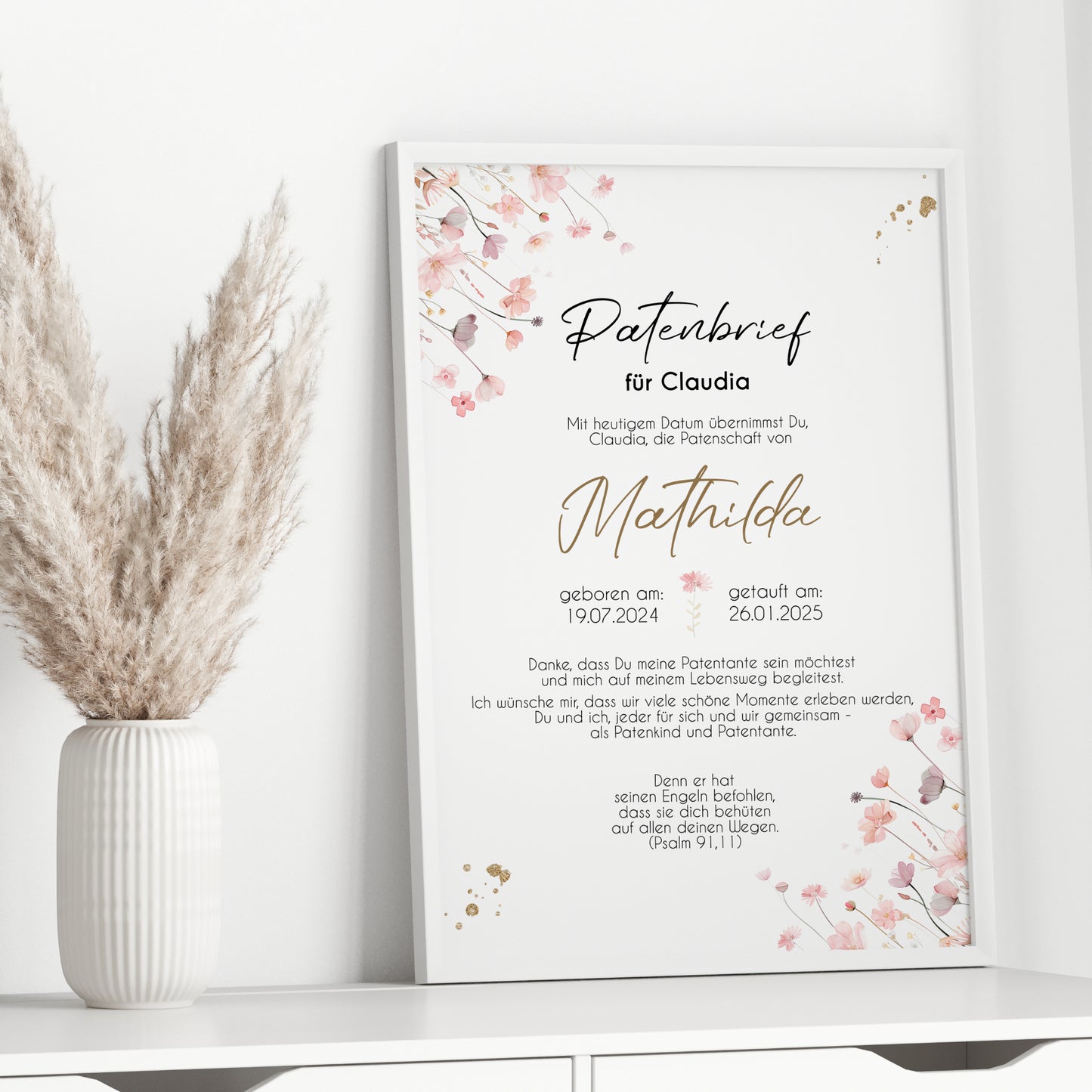 Patenbrief für Patentante Patenonkel Geschenk zur Taufe Poster personalisiert Wildblumen Taufgeschenk Taufbrief