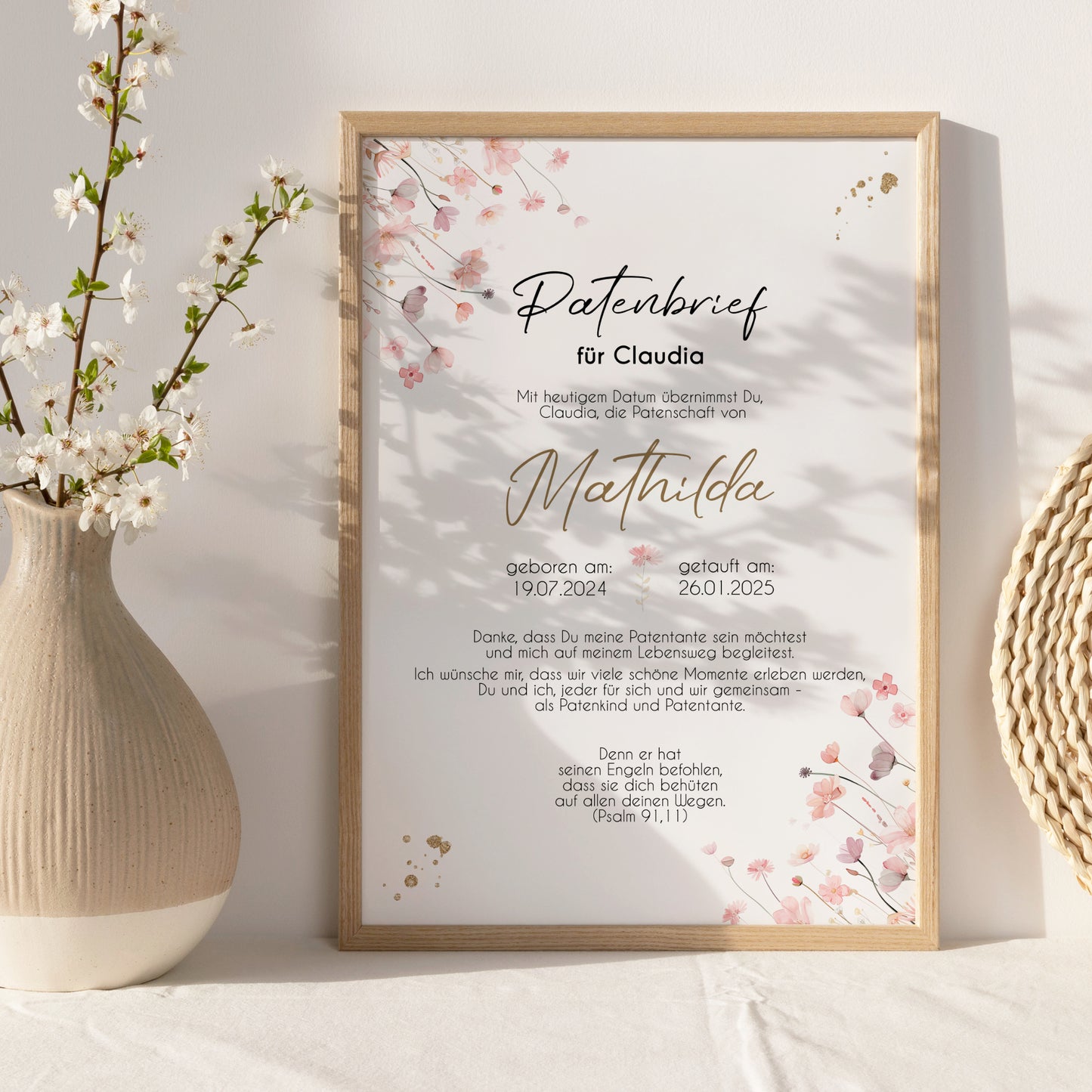 Patenbrief für Patentante Patenonkel Geschenk zur Taufe Poster personalisiert Wildblumen Taufgeschenk Taufbrief