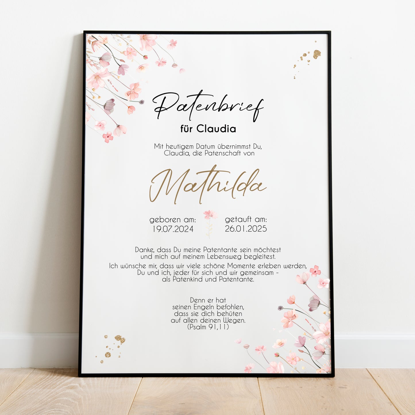Patenbrief für Patentante Patenonkel Geschenk zur Taufe Poster personalisiert Wildblumen Taufgeschenk Taufbrief