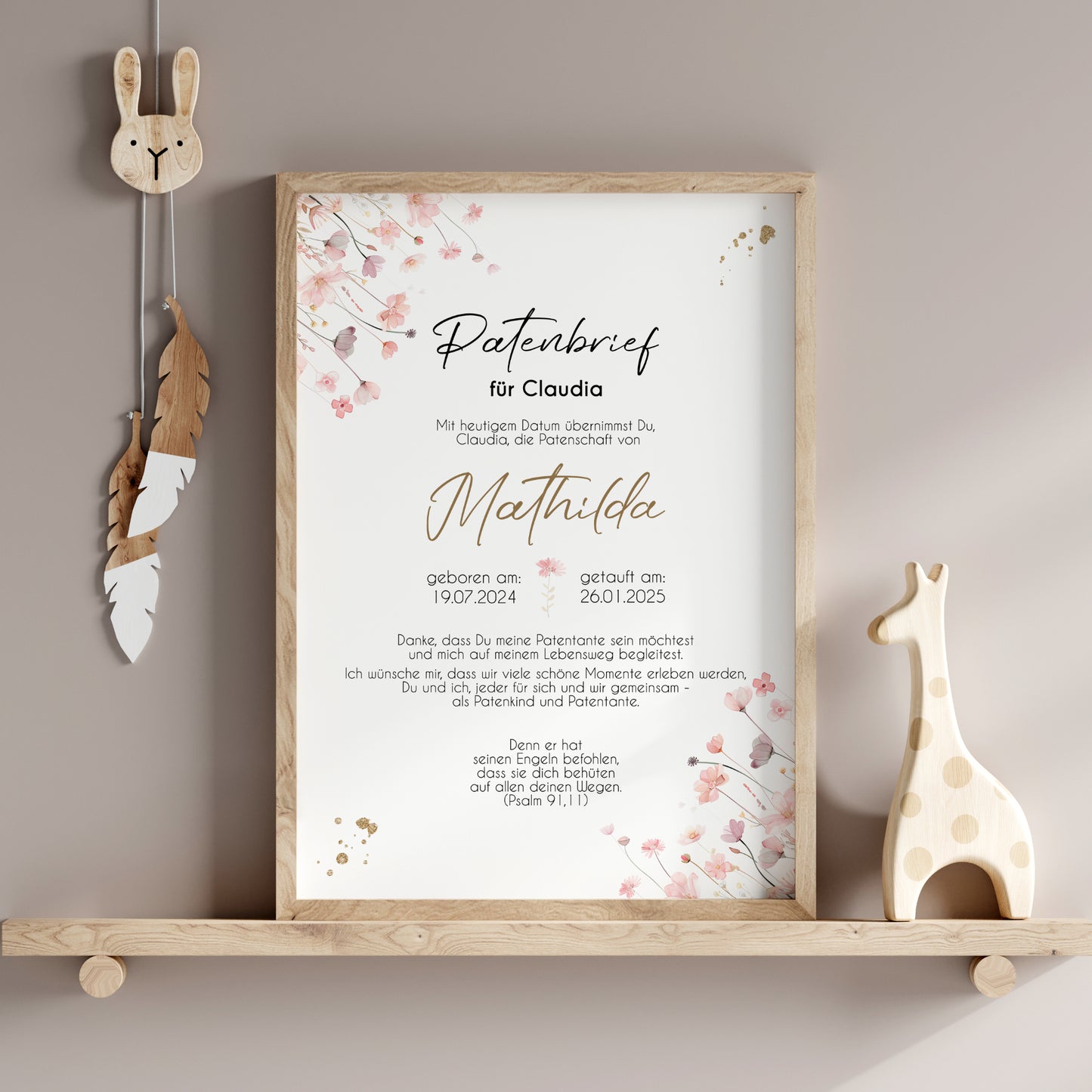 Patenbrief für Patentante Patenonkel Geschenk zur Taufe Poster personalisiert Wildblumen Taufgeschenk Taufbrief
