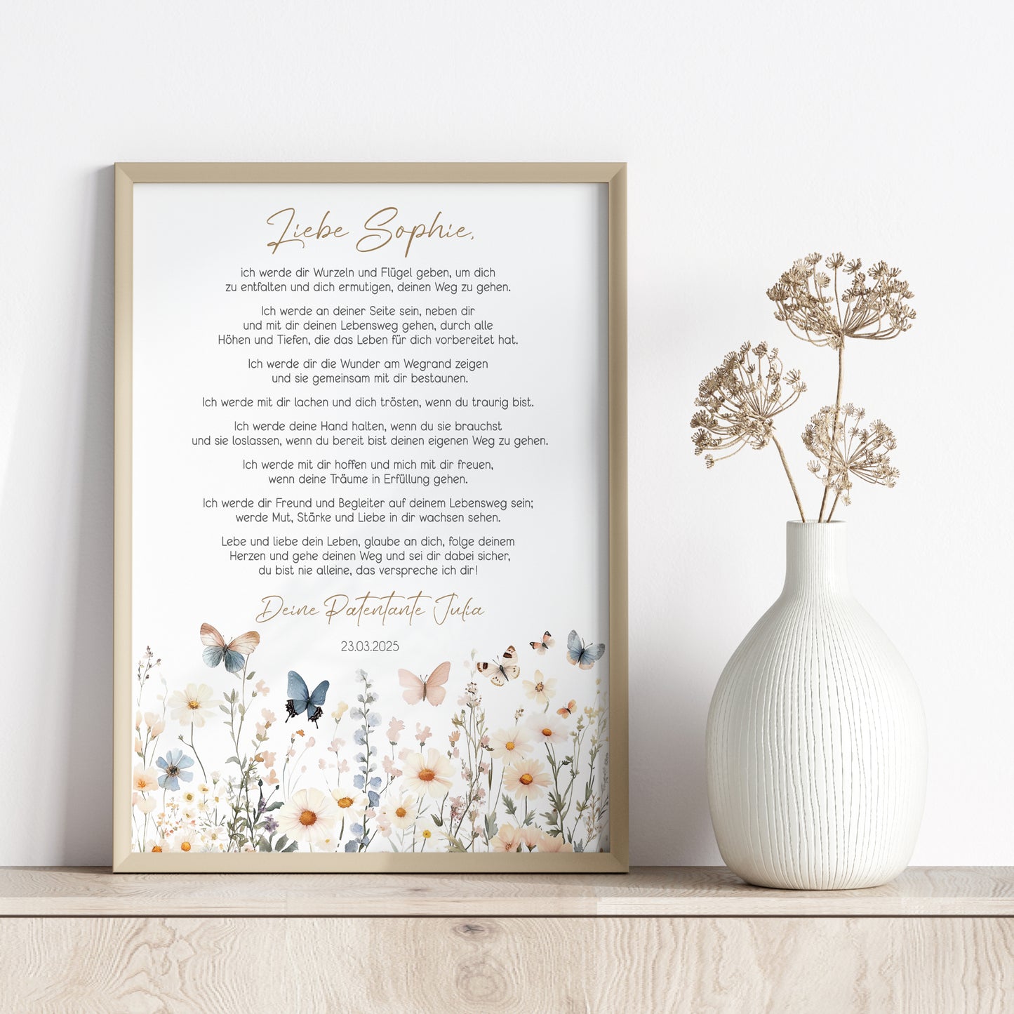 Patenbrief Taufe Patenkind Boho Wildblumen Taufgeschenk Poster oder PDF personalisiert Taufbrief Mädchen Junge