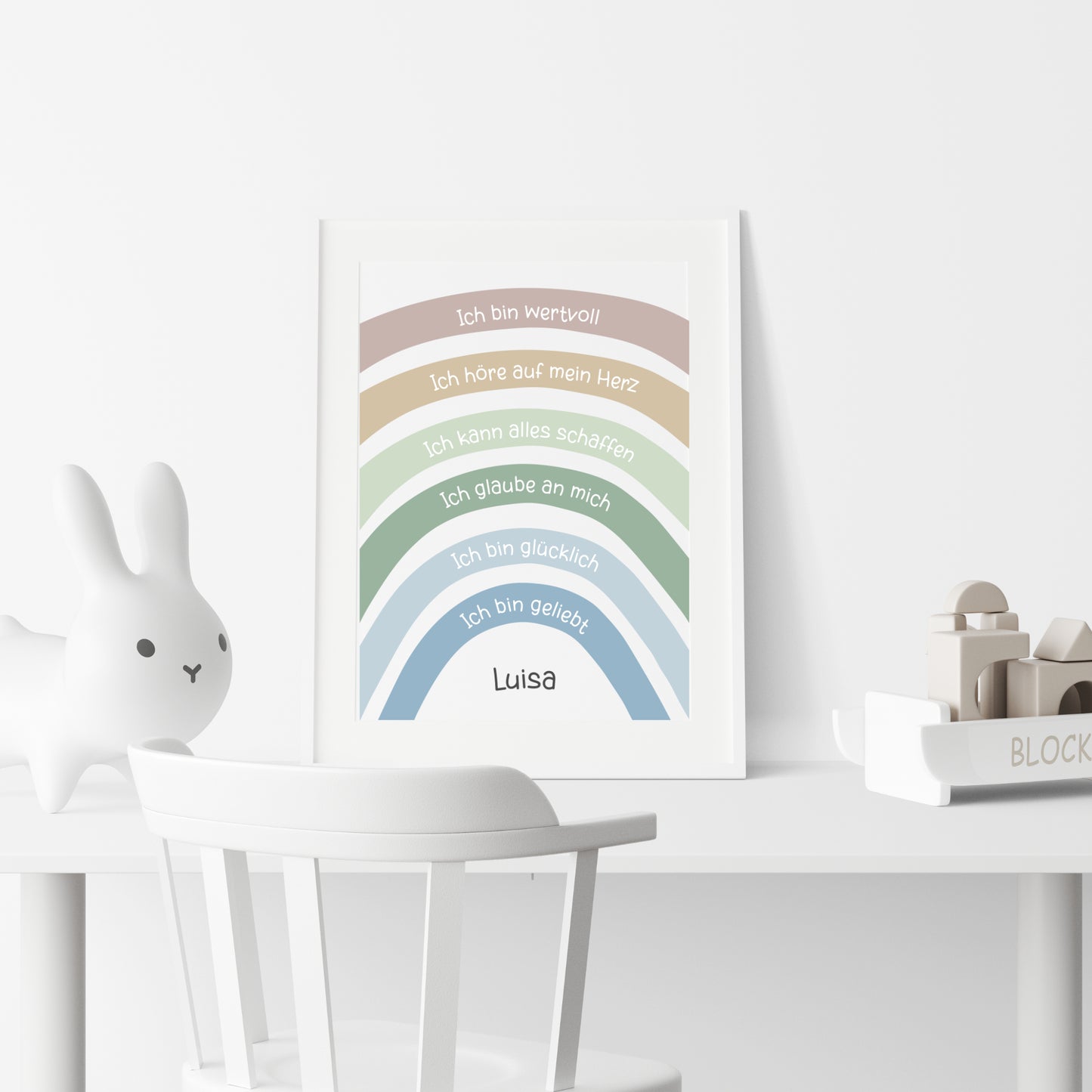 Kinderzimmer Poster Affirmation Mädchen Jungen Regenbogen personalisiert