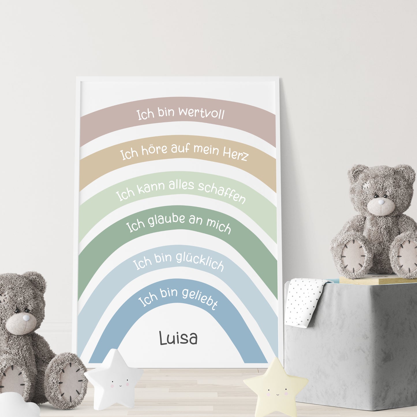 Kinderzimmer Poster Affirmation Mädchen Jungen Regenbogen personalisiert