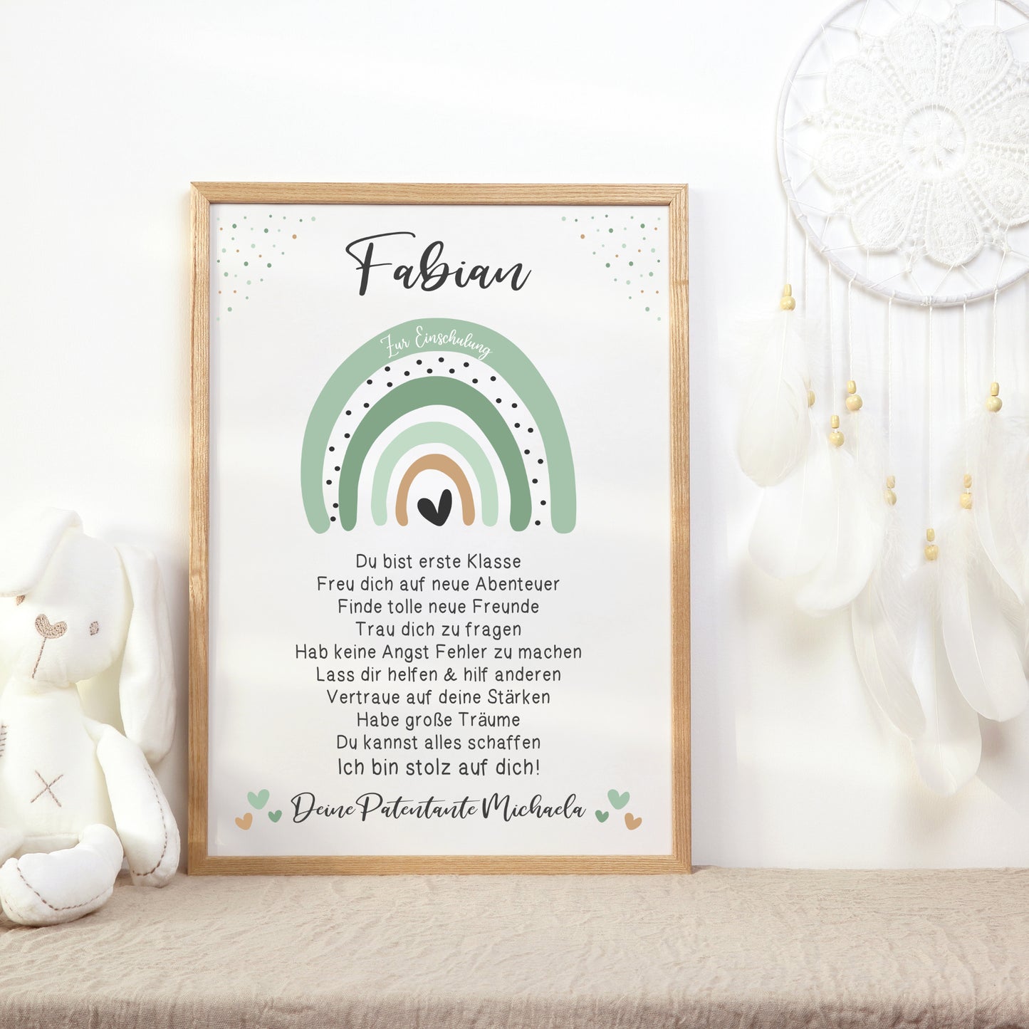 Einschulung Poster Affirmation Schulanfang Mädchen Jungen Regenbogen Grün personalisiert