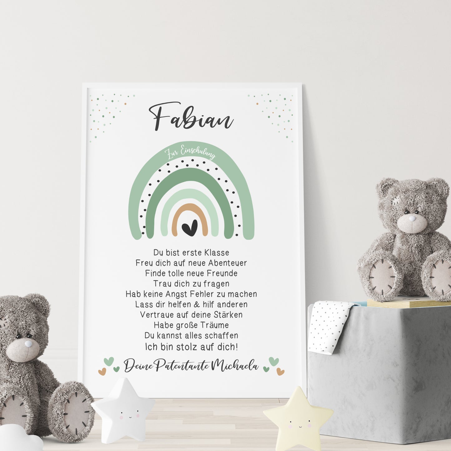 Einschulung Poster Affirmation Schulanfang Mädchen Jungen Regenbogen Grün personalisiert