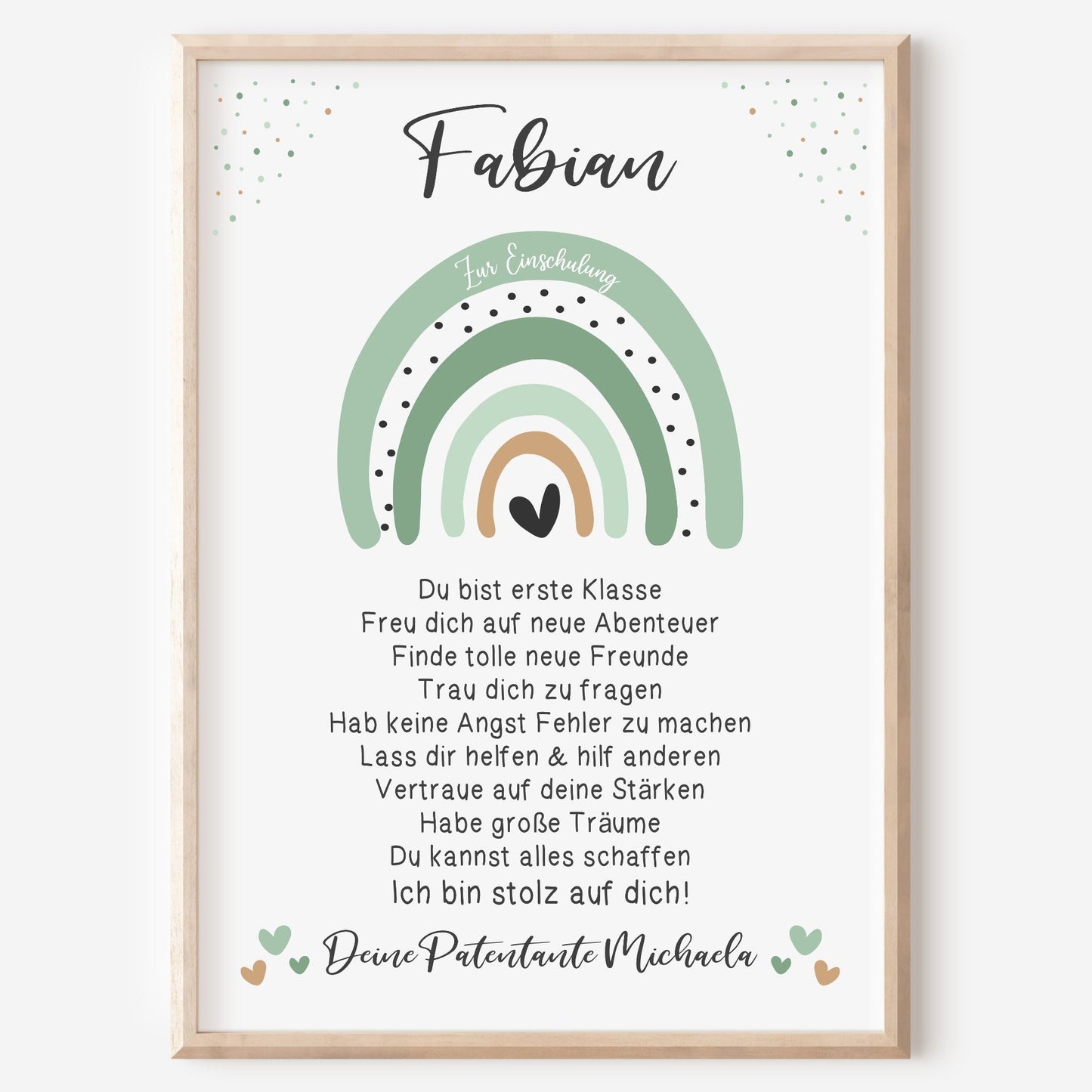 Einschulung Poster Affirmation Schulanfang Mädchen Jungen Regenbogen Grün personalisiert