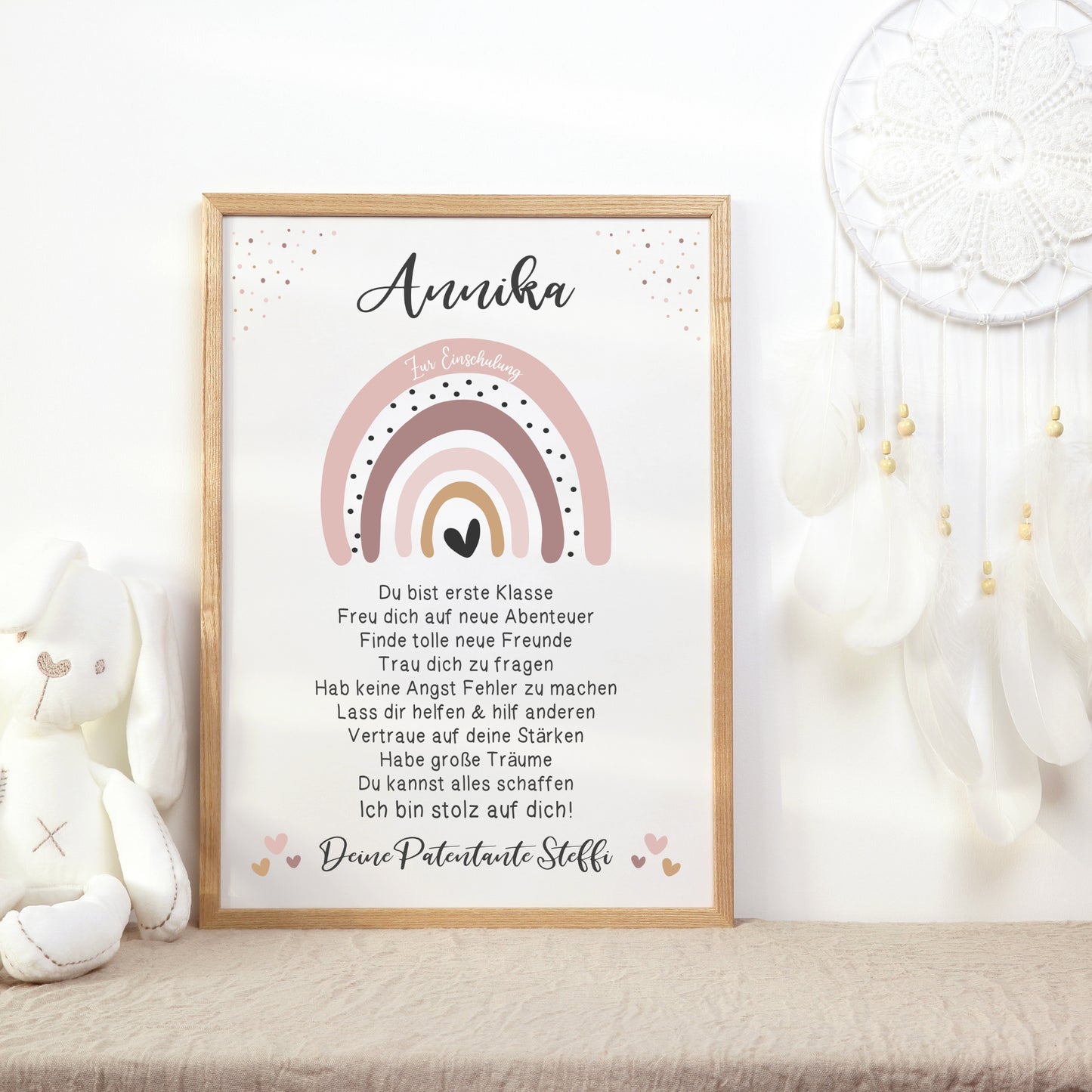Einschulung Poster Affirmation Schulanfang Mädchen Regenbogen Rosa personalisiert