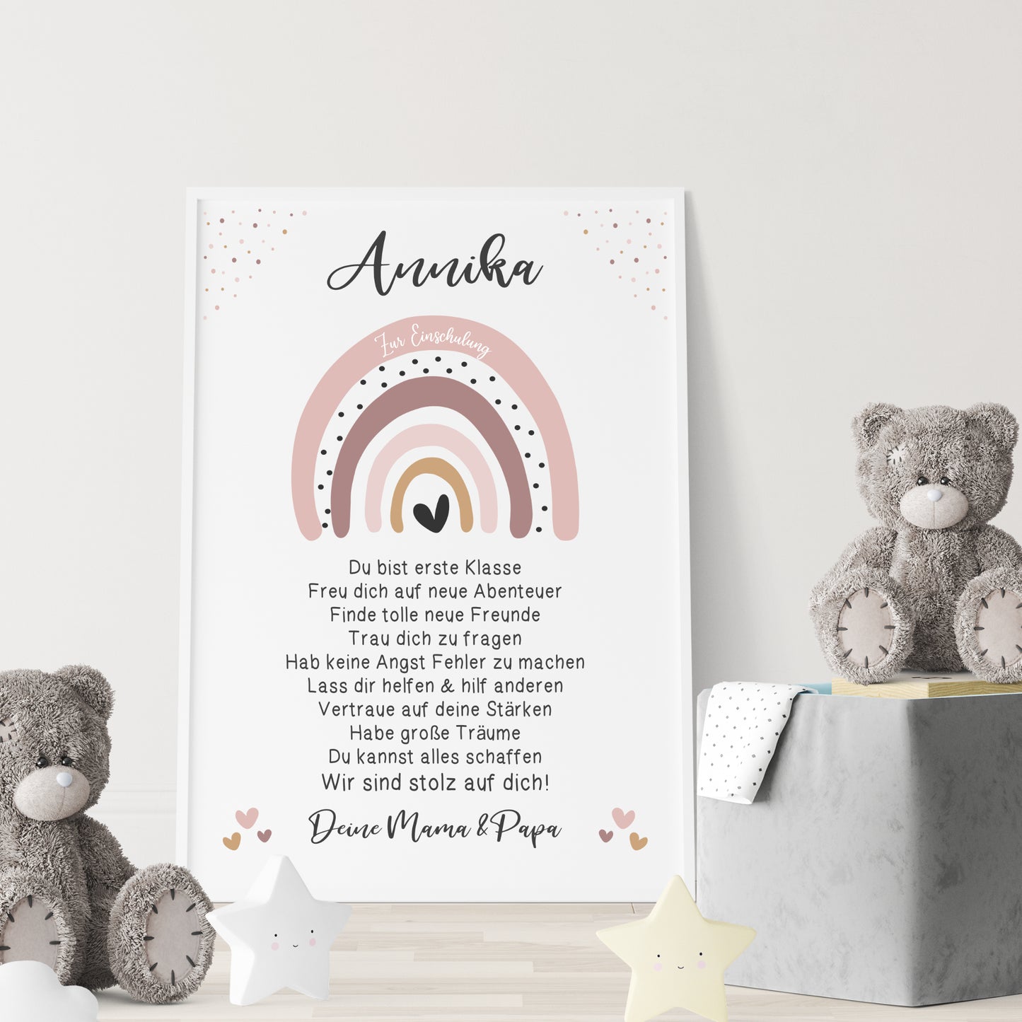 Einschulung Poster Affirmation Schulanfang Mädchen Regenbogen Rosa personalisiert