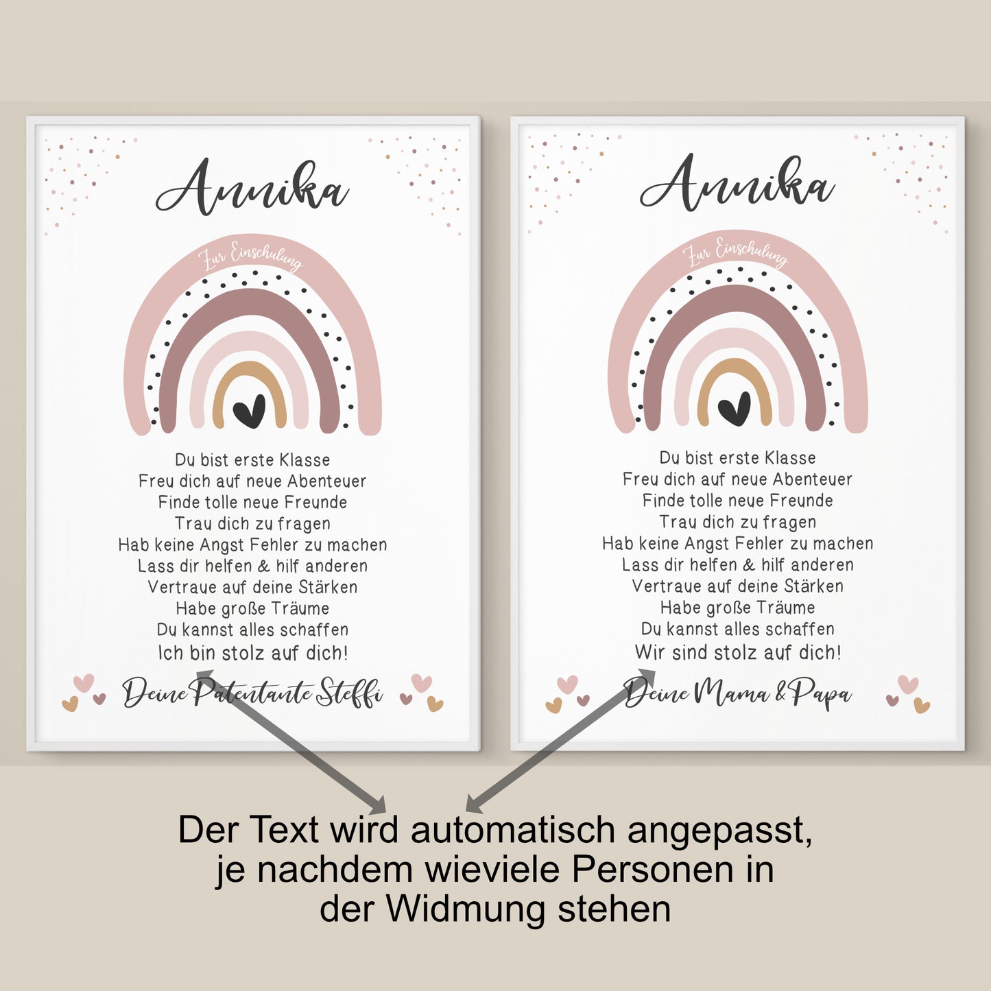 Einschulung Poster Affirmation Schulanfang Mädchen Regenbogen Rosa personalisiert