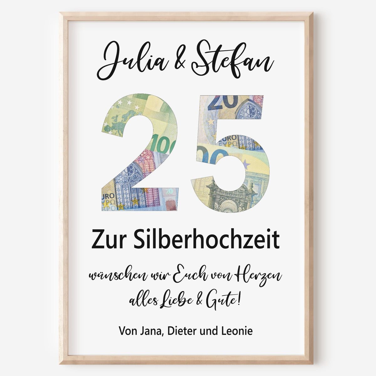 Geldgeschenk Silberhochzeit Jubiläum Personalisiert Poster 25 Jahre Hochzeitstag