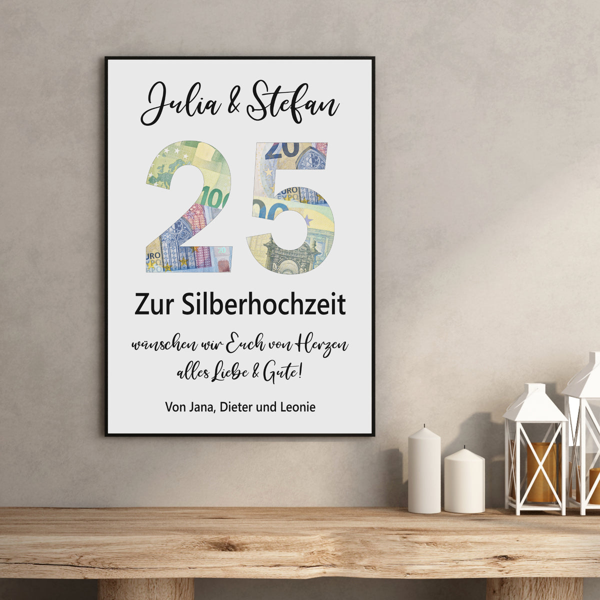 Geldgeschenk Silberhochzeit Jubiläum Personalisiert Poster 25 Jahre Hochzeitstag