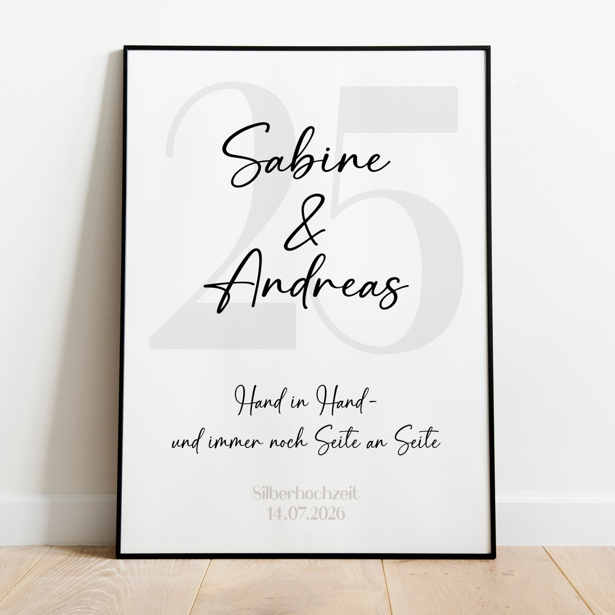 Silberhochzeit Geschenk Jubiläum Personalisiert Poster 25 Jahre Hochzeitstag Beige
