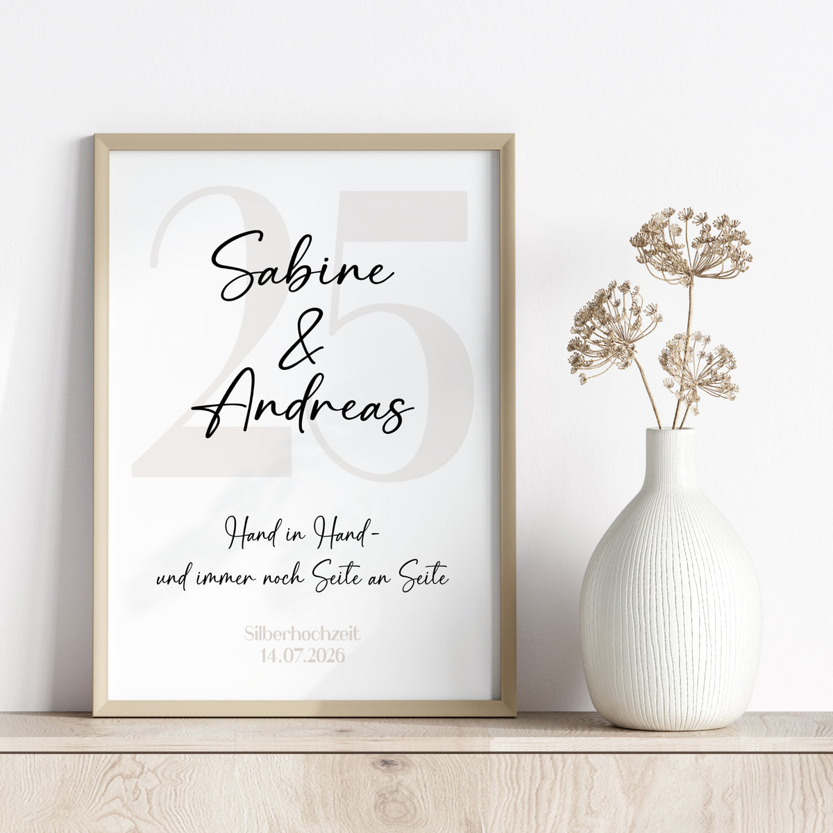 Silberhochzeit Geschenk Jubiläum Personalisiert Poster 25 Jahre Hochzeitstag Beige