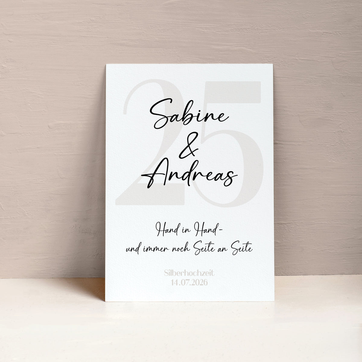Silberhochzeit Geschenk Jubiläum Personalisiert Poster 25 Jahre Hochzeitstag Beige