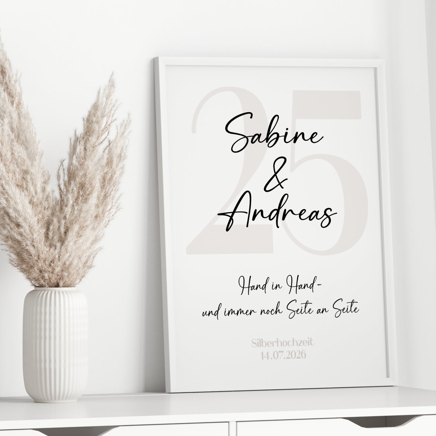 Silberhochzeit Geschenk Jubiläum Personalisiert Poster 25 Jahre Hochzeitstag Beige