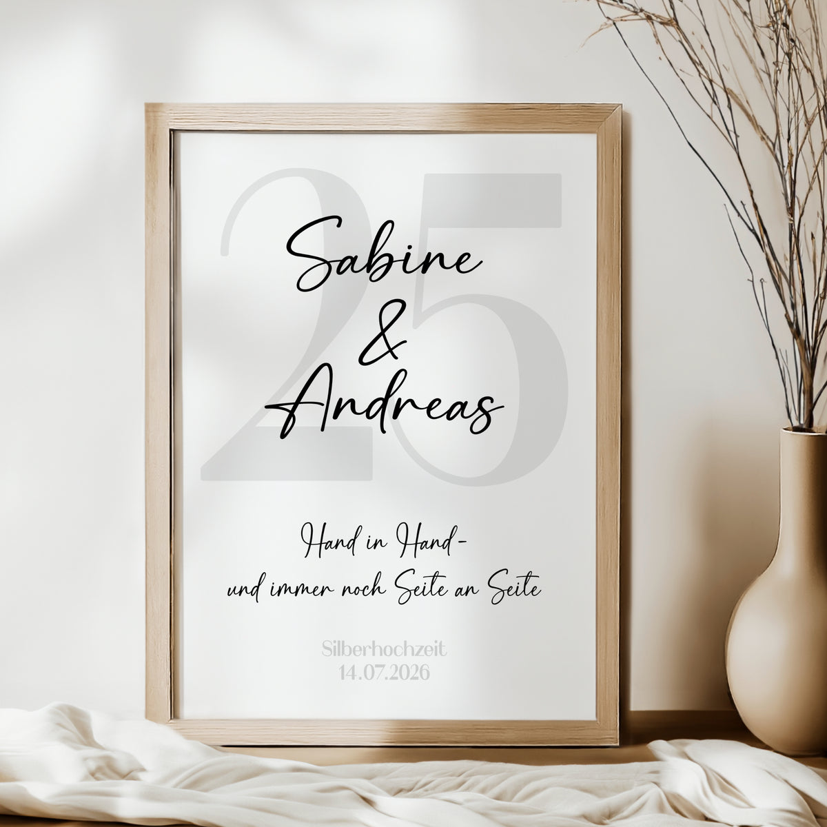 Silberhochzeit Geschenk Jubiläum Personalisiert Poster 25 Jahre Hochzeitstag Grau
