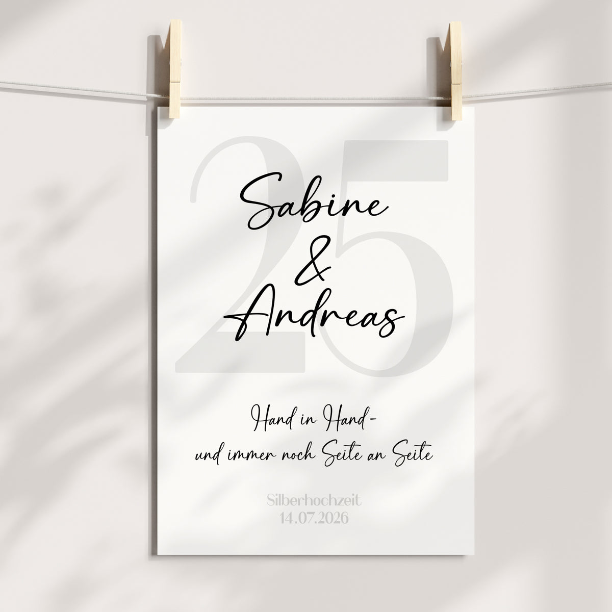 Silberhochzeit Geschenk Jubiläum Personalisiert Poster 25 Jahre Hochzeitstag Grau