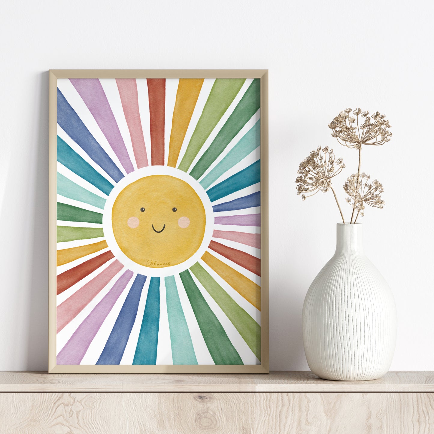 Sonne Poster Kinderzimmer personalisiert Sonnenstrahlen bunt Mädchen Jungen