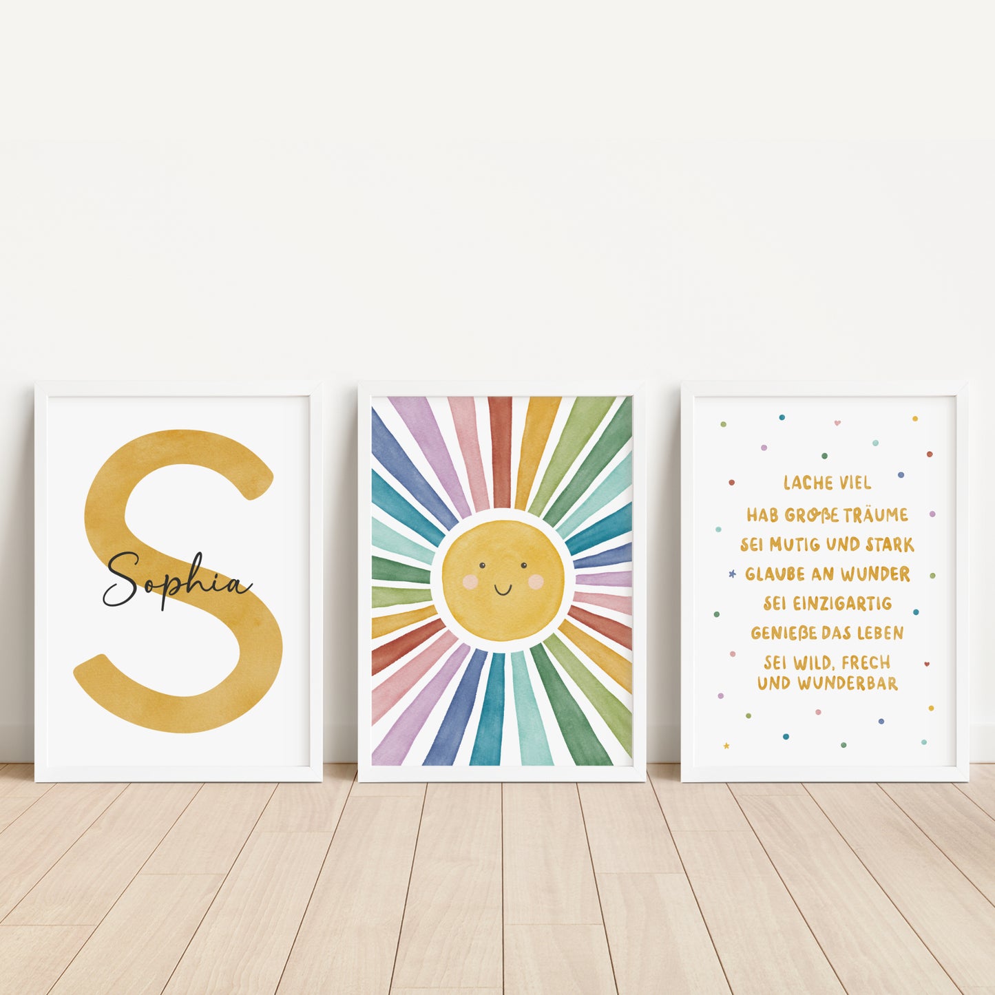 3er Set Poster Sonne Sonnenstrahlen Name personalisiert Kinderzimmer Mädchen Jungen