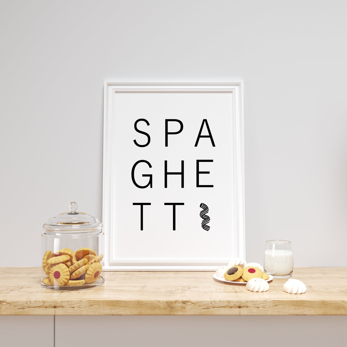 Spaghetti Poster Küchenbild Familie Home Zuhause Wanddeko schwarz weiß