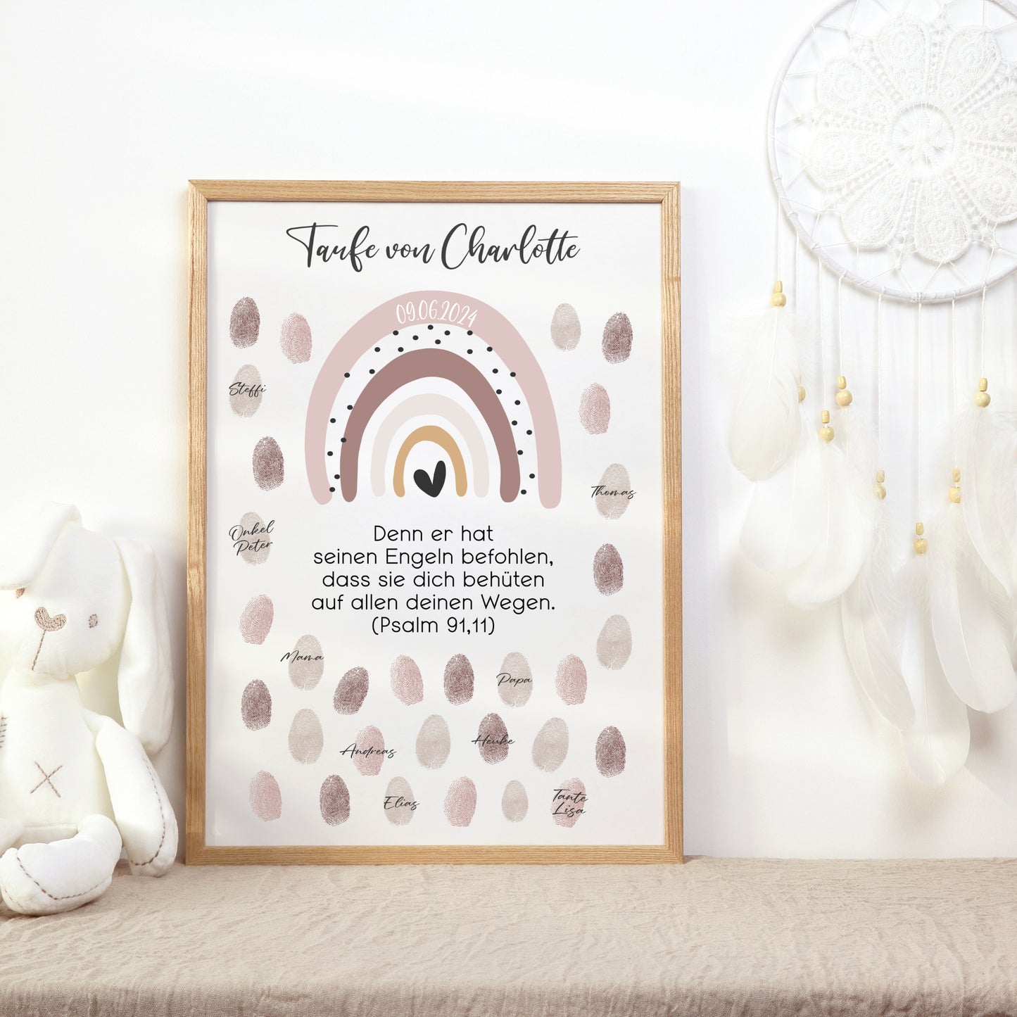 Taufe Gästeposter Fingerabdrücke Patenkind Regenbogen Gästebuch personalisiert Taufgeschenk Taufgästebuch Fingerprint Gästebild rosa