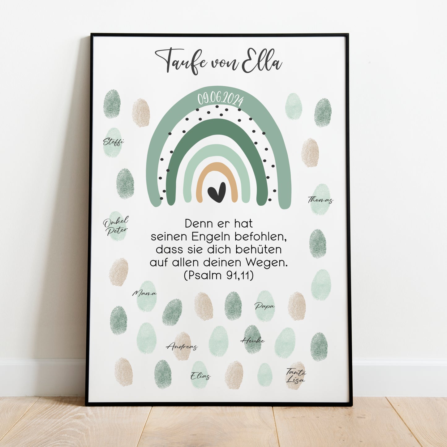 Taufe Gästeposter Fingerabdrücke Patenkind Regenbogen Gästebuch personalisiert Taufgeschenk Taufgästebuch Fingerprint Gästebild grün