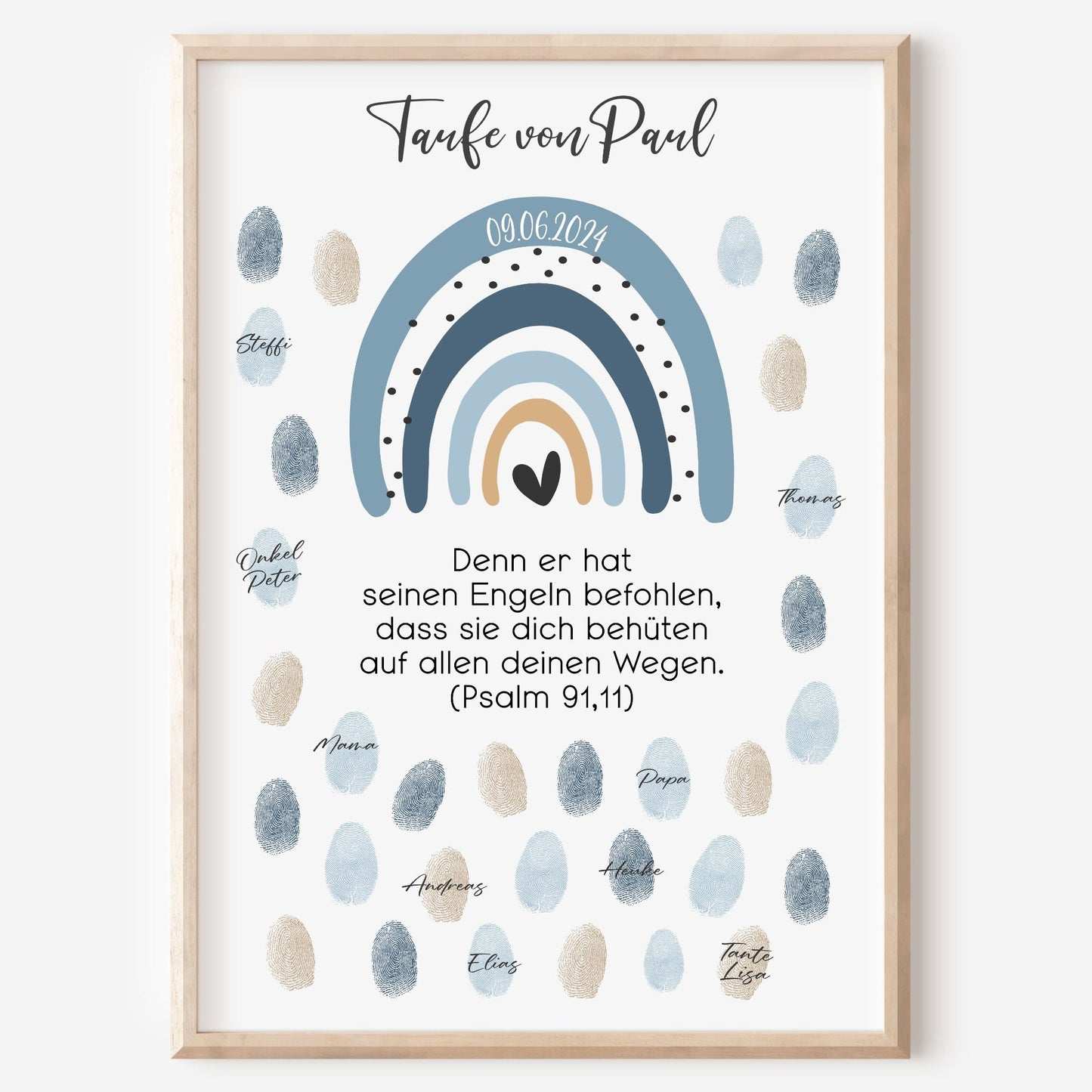 Taufe Gästeposter Fingerabdrücke Patenkind Regenbogen Gästebuch personalisiert Taufgeschenk Taufgästebuch Fingerprint Gästebild blau