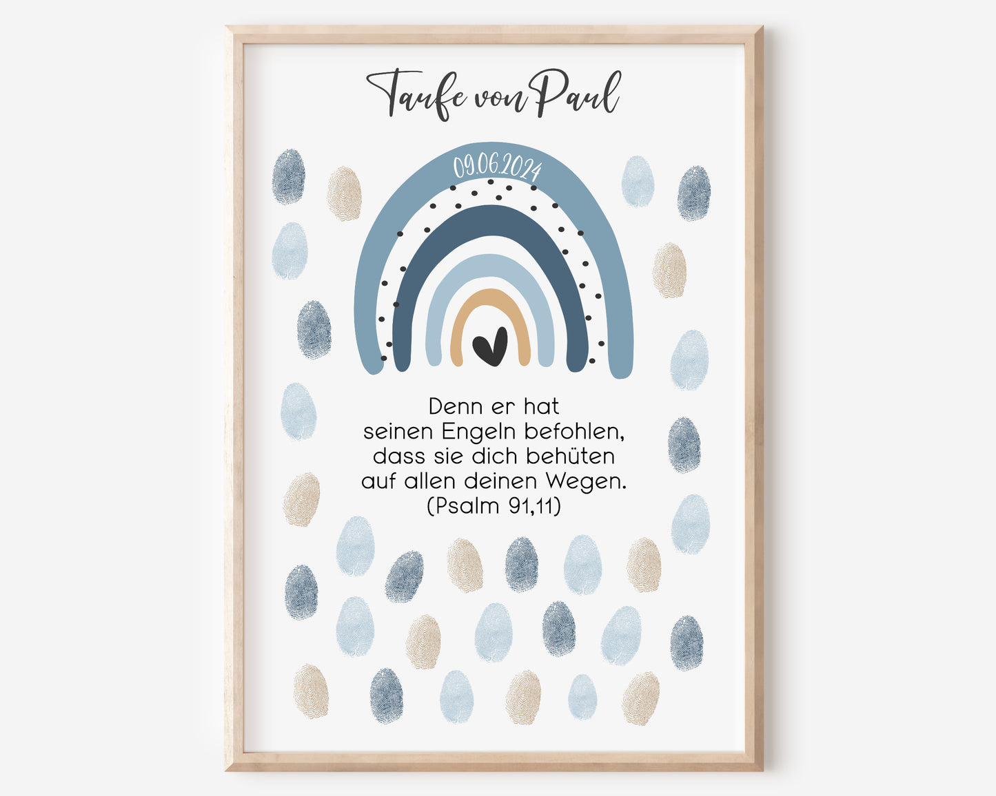 Taufe Gästeposter Fingerabdrücke Patenkind Regenbogen Gästebuch personalisiert Taufgeschenk Taufgästebuch Fingerprint Gästebild blau