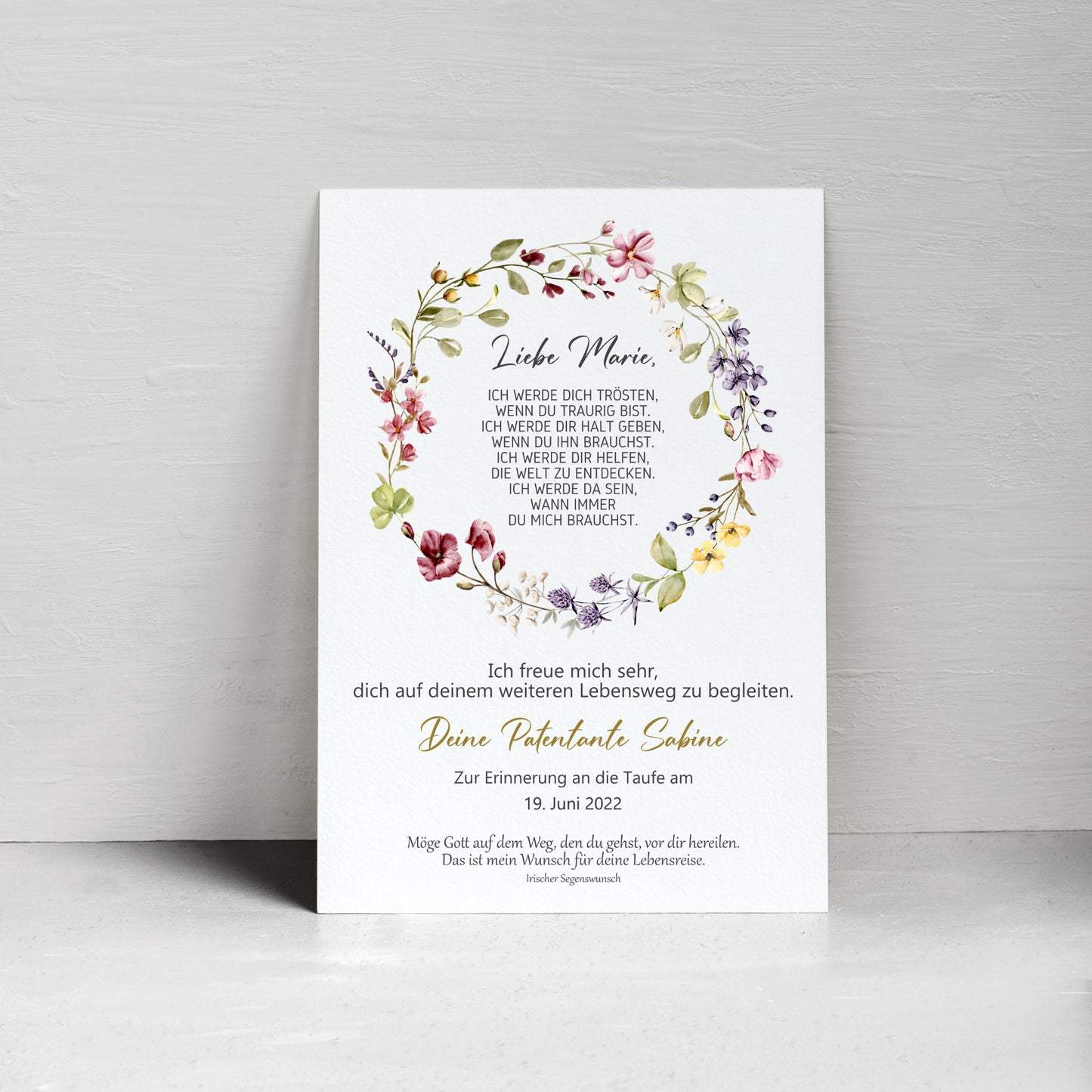 Taufgeschenk Poster Patenkind Geschenk zur Taufe personalisiert Patenbrief Wildblumen Taufbrief