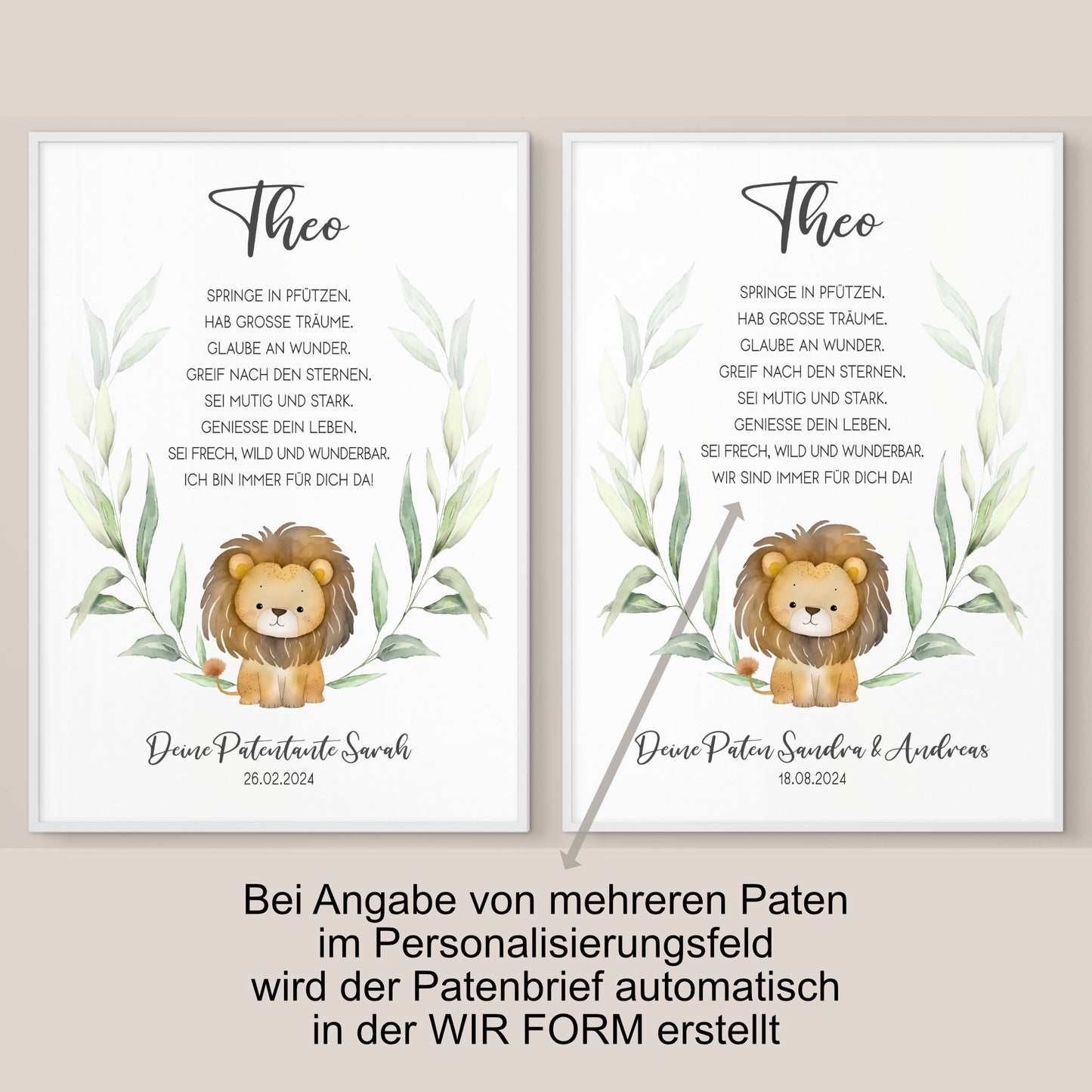 Patenbrief für Patenkind Taufe personalisiert Löwe
