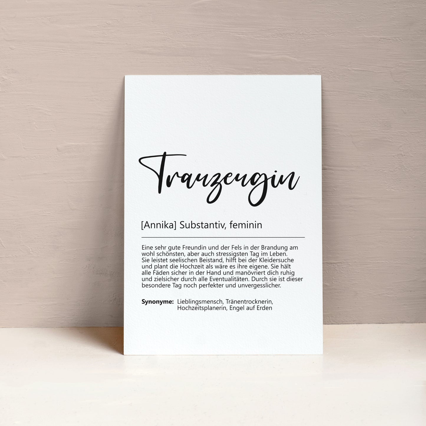 Trauzeugin Poster Definition Geschenk Hochzeit Foto Personalisiert Brautparty JGA Brautjungfer